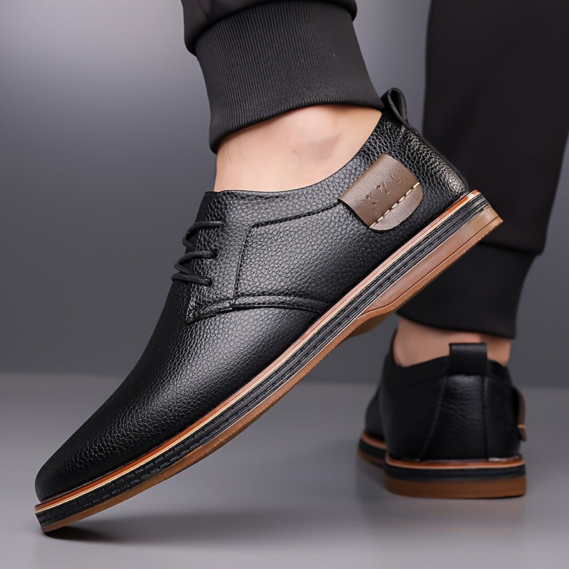 Zapatos casuales de negocios para hombre, de caña baja, con cordones, de color sólido, PU, para todas las estaciones