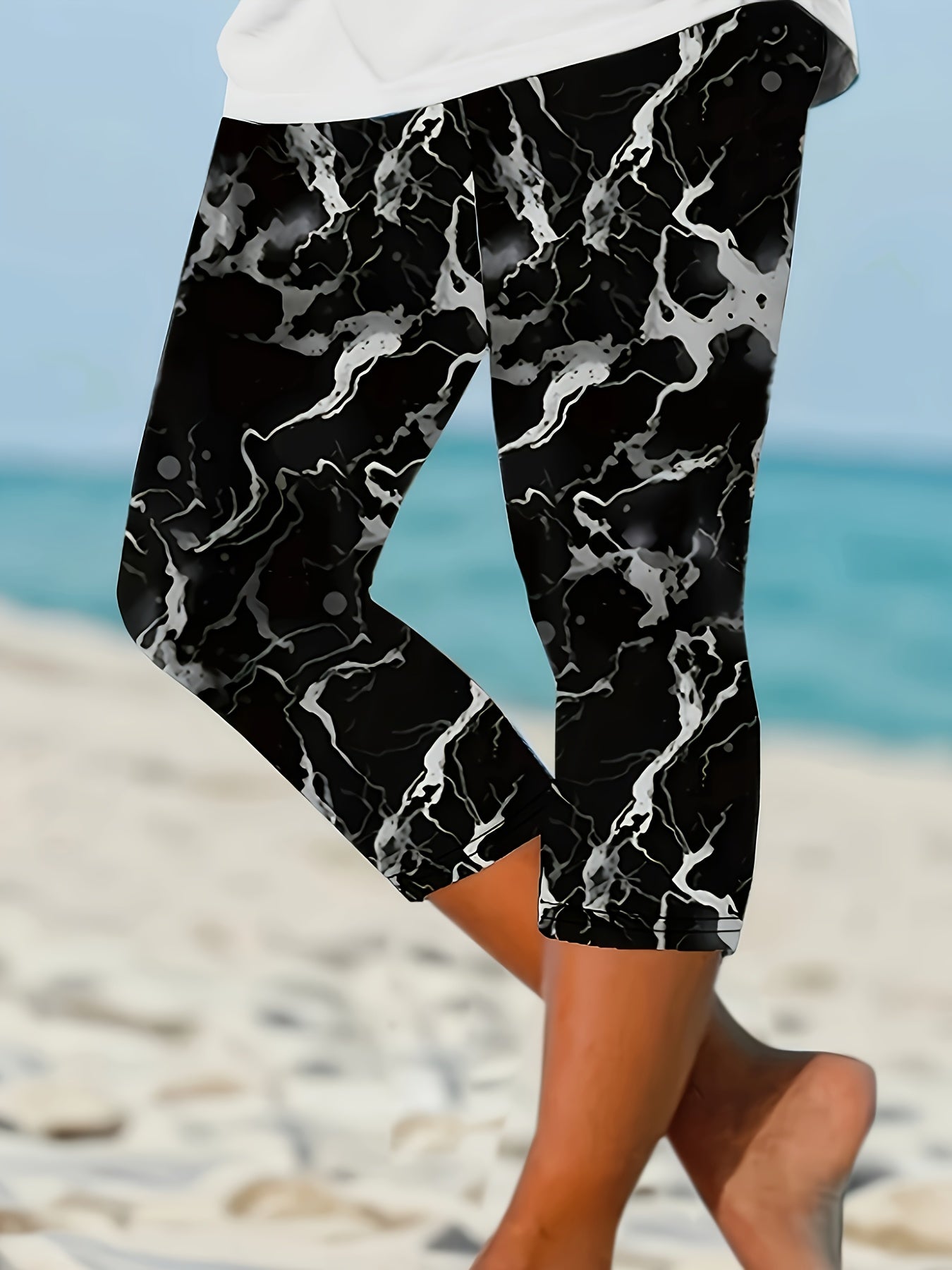 Women's Marble Print High-Waisted Yoga Pants Stretchy Workout Leggings