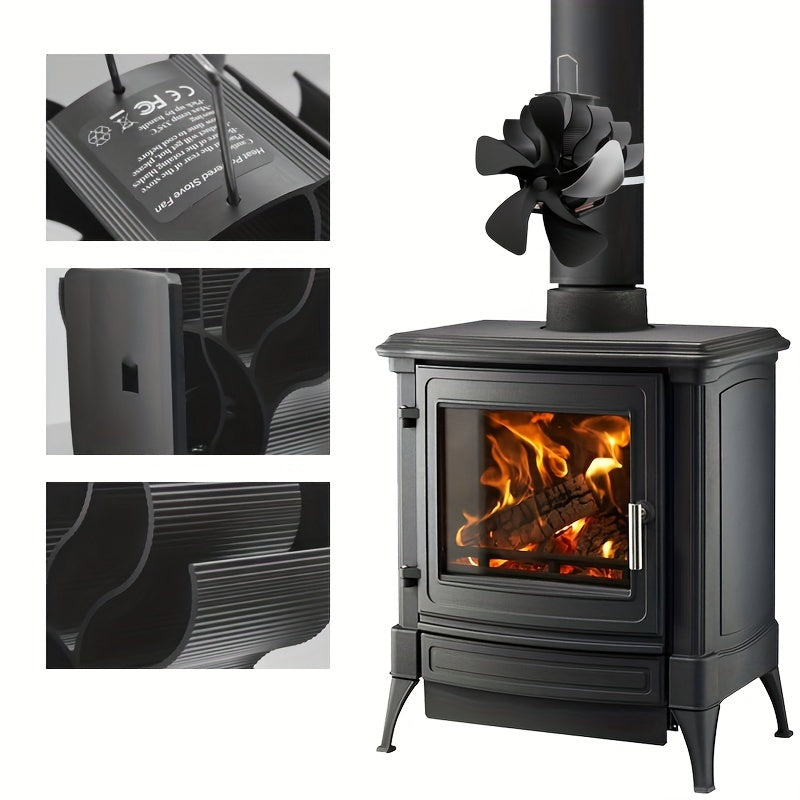 Black 5-Blade Heat-Powered Fireplace Fan for Wood and Pellet Stoves