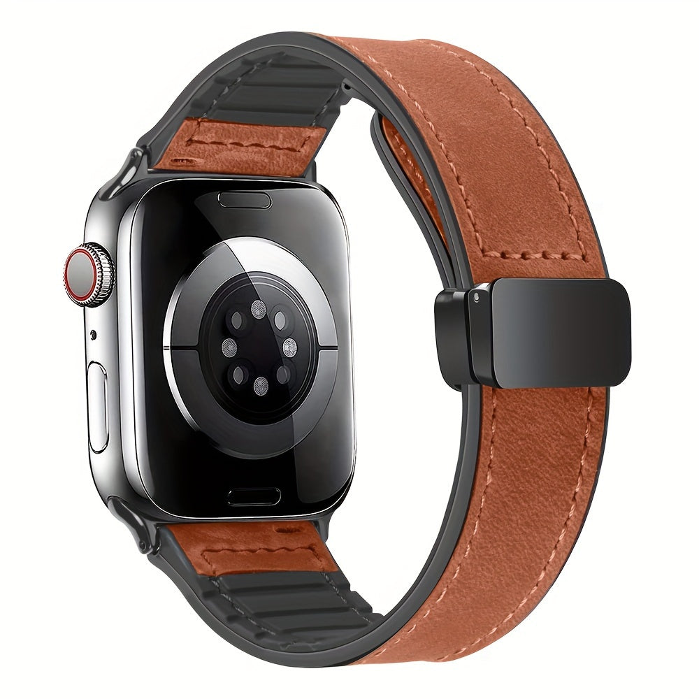 Silicone Leather Watch Band for Apple Watch Series 1-9 and SE 38mm-49mm Compatible with Ultra2 Smartwatch Strap