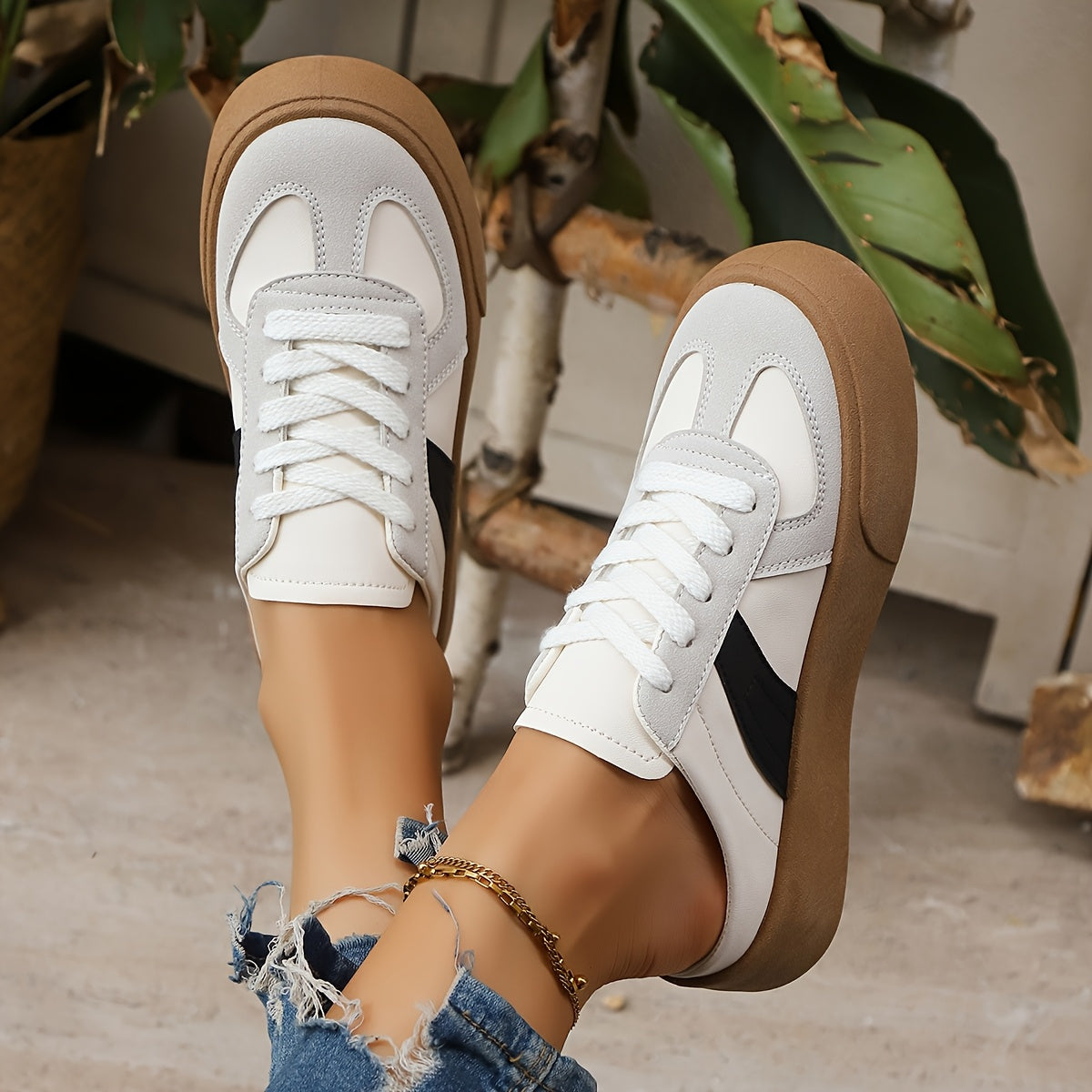 Women's Slip-On Platform Mules - Casual Sandals with Thick Sole Black and White