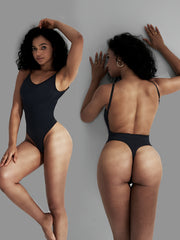 Women's Body Shaping Bodysuit Tummy Control Thong Seamless Solid Color Shapewear
