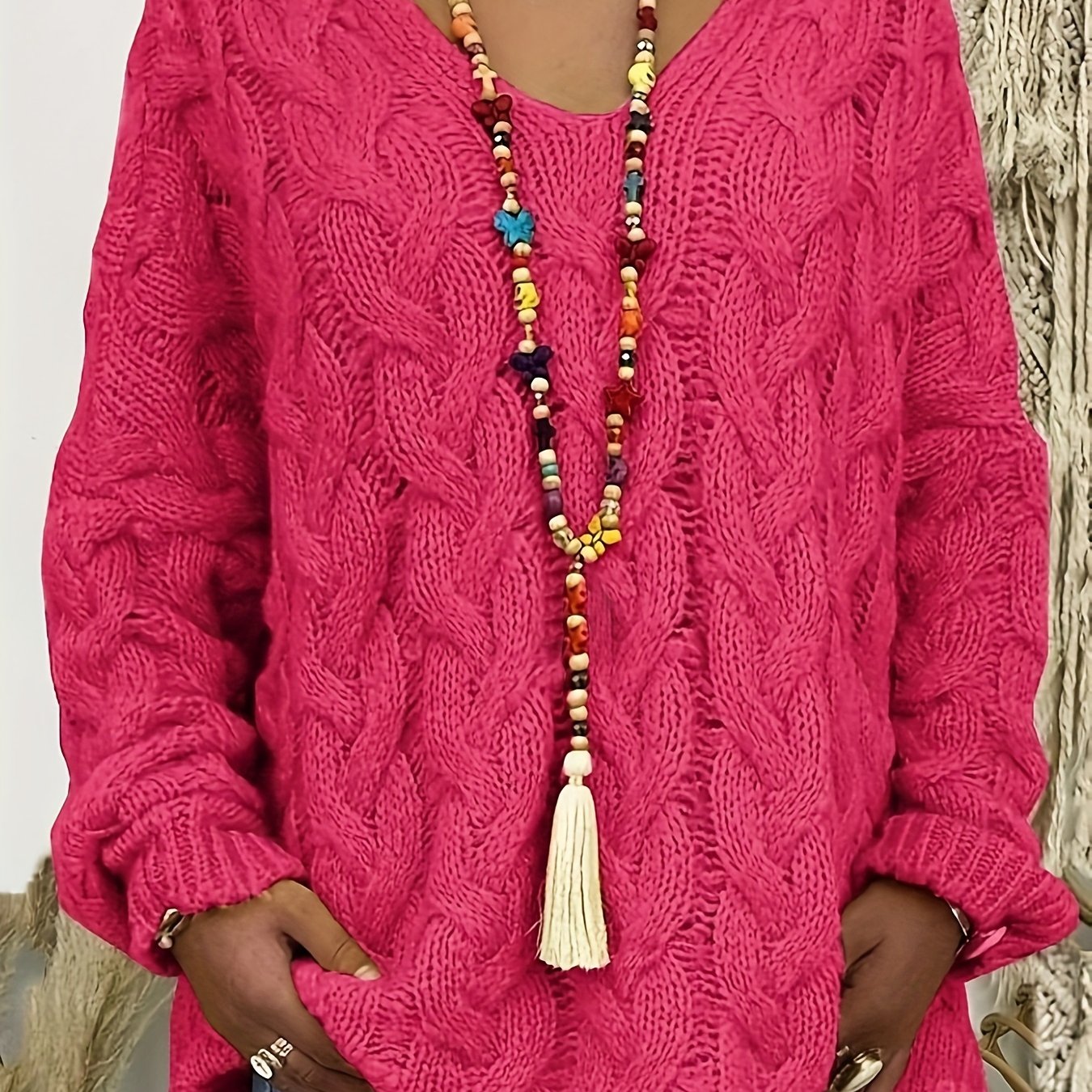 Женский вязаный свитер с капюшоном больших размеров, с длинными рукавами, V-образным вырезом, пуловер