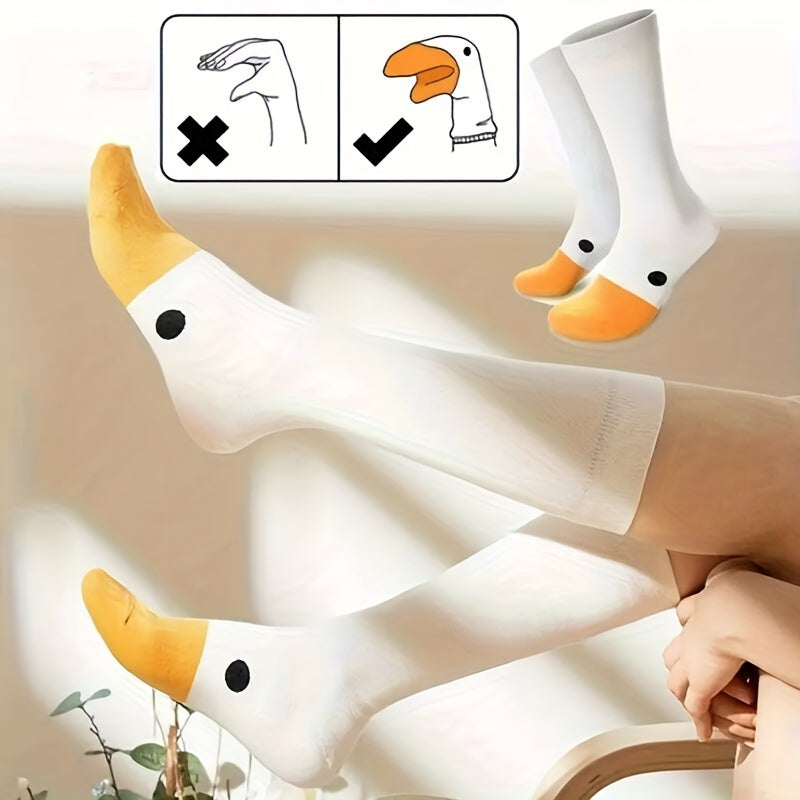 Women's Knee-High Socks with Goose Design Soft Knit Polyester Spandex