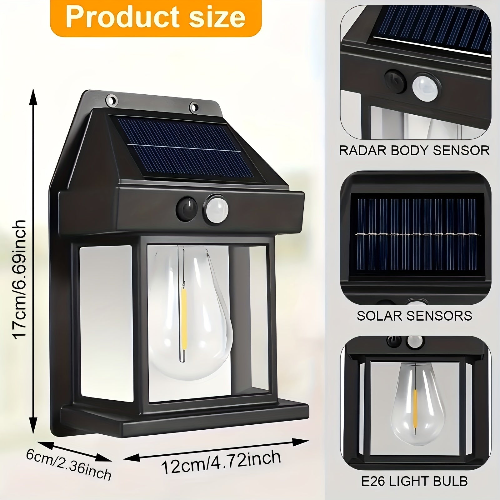 2/4pcs Outdoor Solar Wall Light with Motion Sensor 3 Modes Garden Decorative Tungsten LED