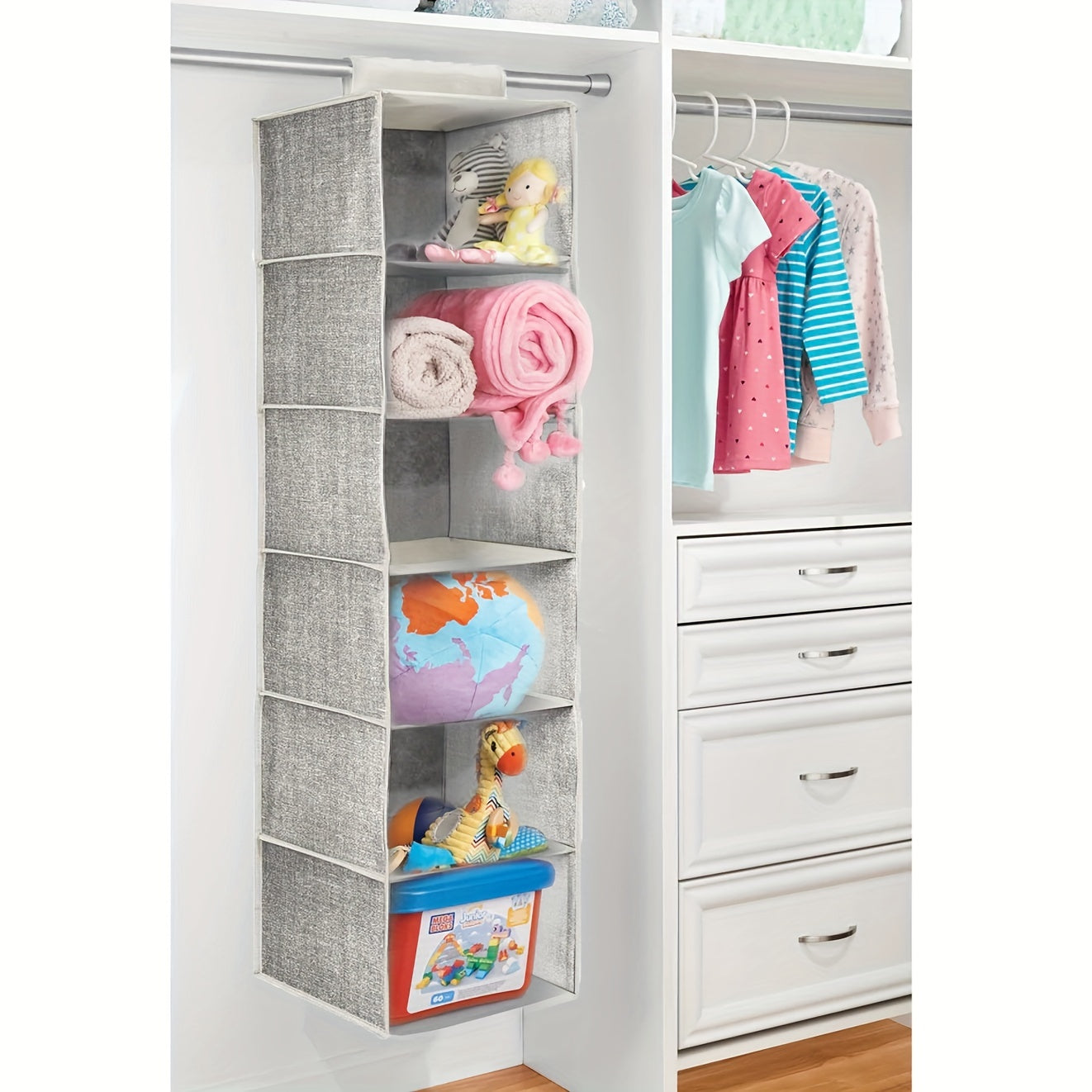 Fabric Hanging Storage Rack with 1 Pocket 6-Layer Closet Organizer for Clothes Toys