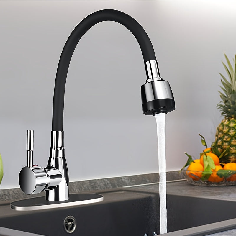 Zinc Alloy Kitchen Faucet with 360° Rotating Handle Chrome Finish Deck Mount Ceramic Valve