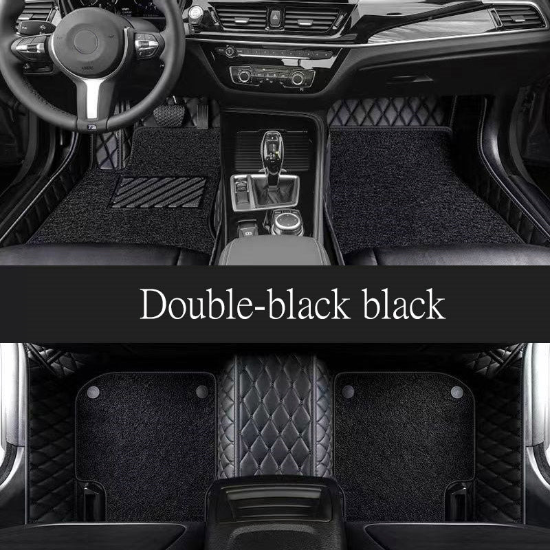 Universal Car Floor Mats and Trunk Pads Black PU Leather Double Layer Set