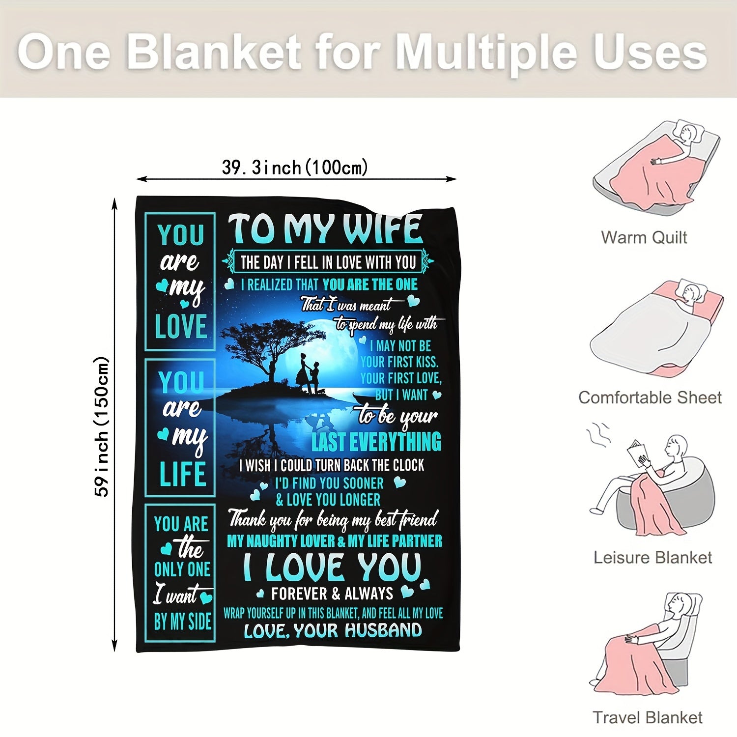 Night Sky Throw Blanket for Wife with Love Quotes Soft Plush Cozy Gift