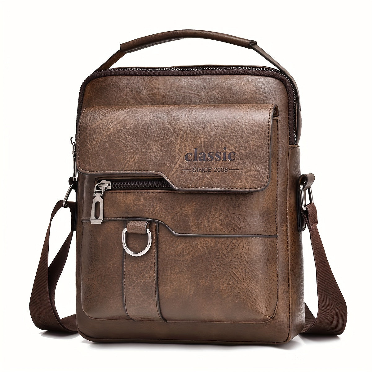 Men's Water-Resistant PU Crossbody Bag with Large Capacity Vintage Vertical Business Casual Style