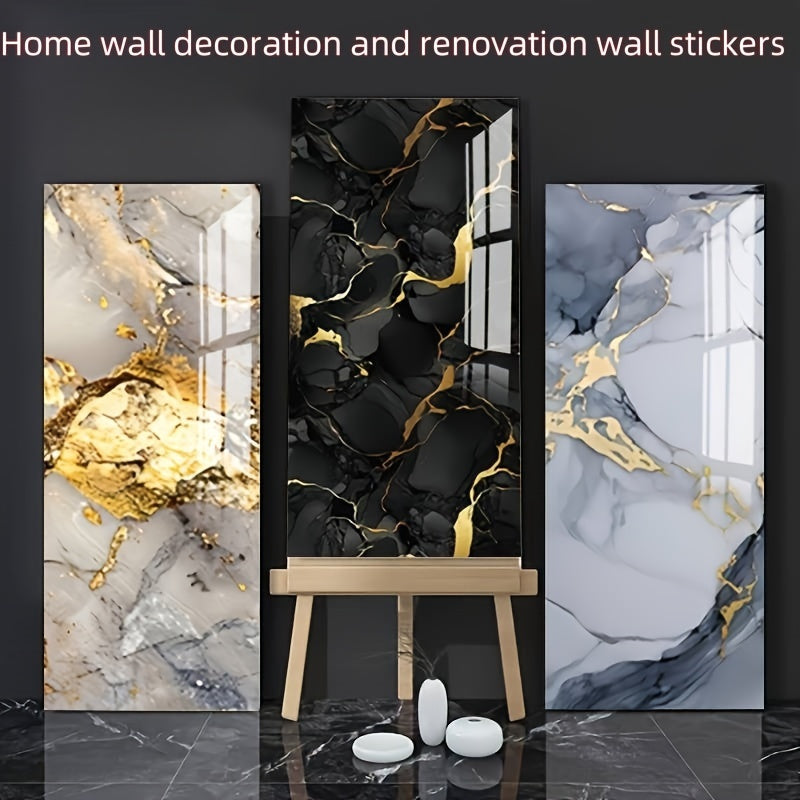 3D Marble Look Self-Adhesive PVC Wall Tiles Glossy Finish Bohemian Style for Home Decor