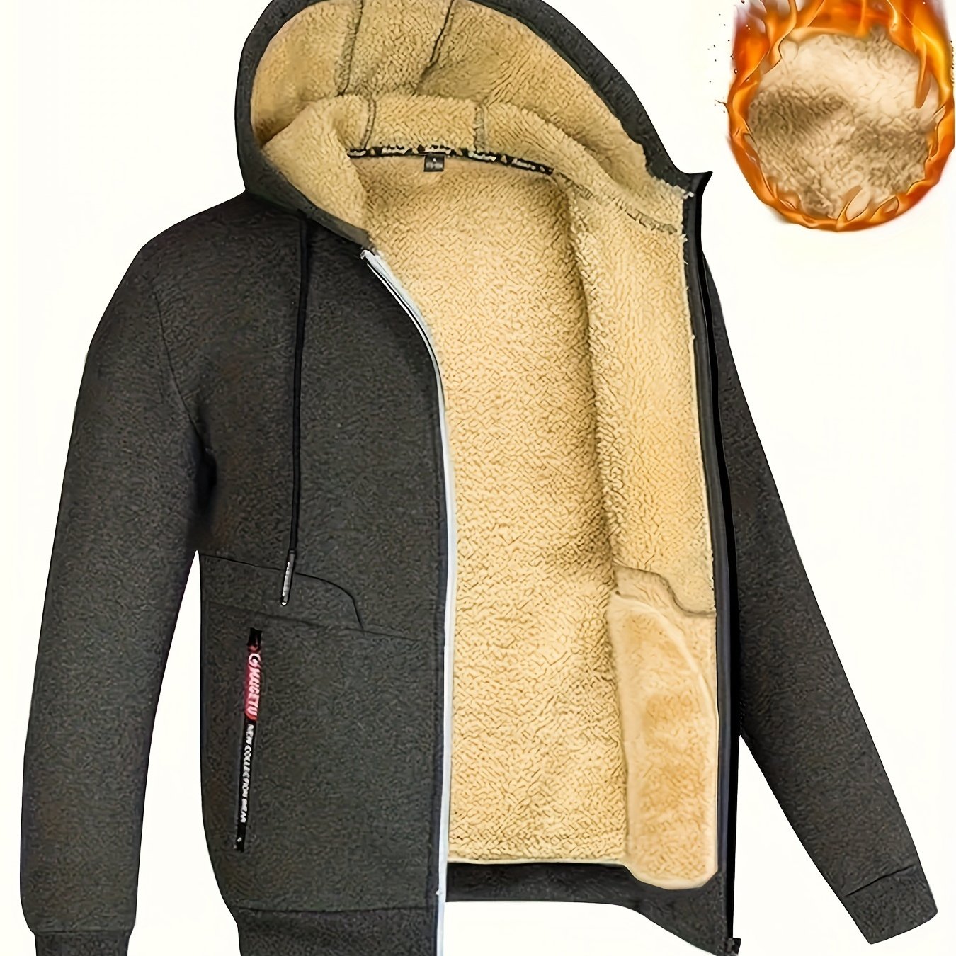 Men's Fleece Jacket Hooded Zip Closure Pockets Sports Casual Winter Spring Fall