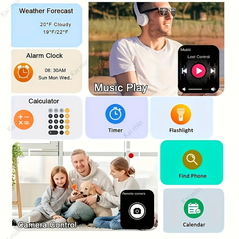 Casual Stainless Steel Square Smartwatch 1.83 Inch HD Touch Screen Call Text Notifications Music Control Compatible with Android iPhone