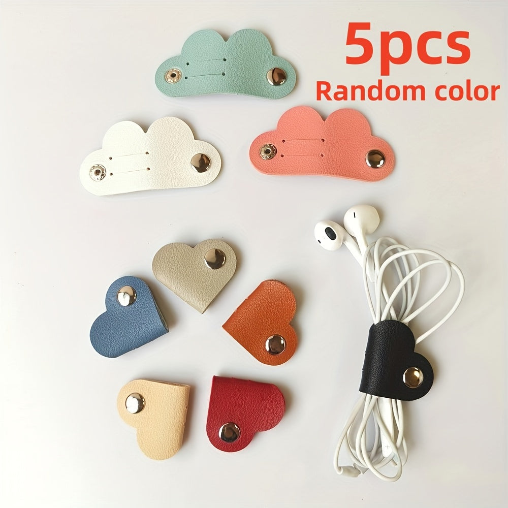 Heart-Shaped PVC Leather Cable Organizer Set for Headphones and Charging Cords