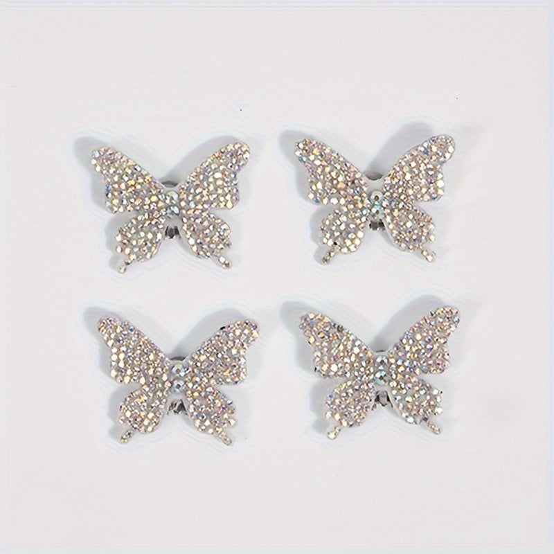 4 dona kelebek rhinestone poyabzal charm'lari, olib tashlanadigan hasharot dekoratsiyasi, poyabzal va aksessuarlar uchun