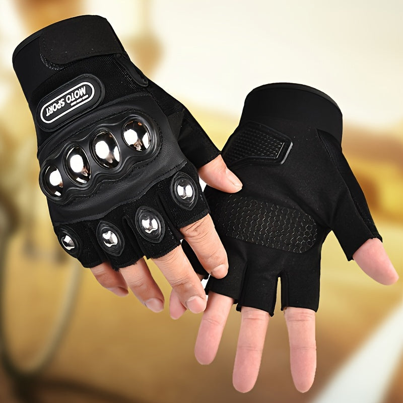 Black Steel Outdoor Knuckle Motorcycle Gloves Pair