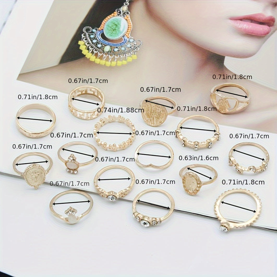 28-Piece Bohemian Style Ring Set for Women Vintage Faux Jewelry Gift for Engagement Wedding Party