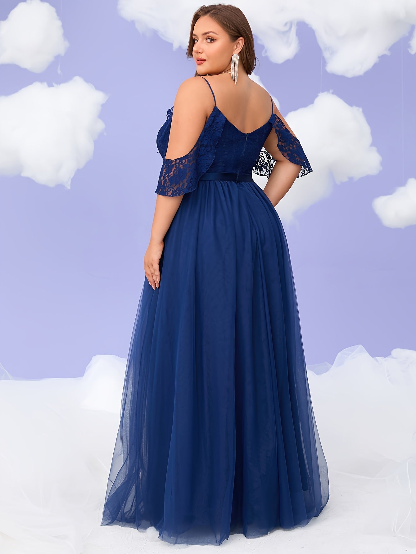 Plus Size Women's Lace Tulle Off-Shoulder Evening Gown Burgundy A-Line Mermaid Party Dress