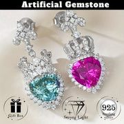 Sterling Silver Heart-Shaped Stud Earrings Red Green Rhinestones Hypoallergenic Nickel-Free