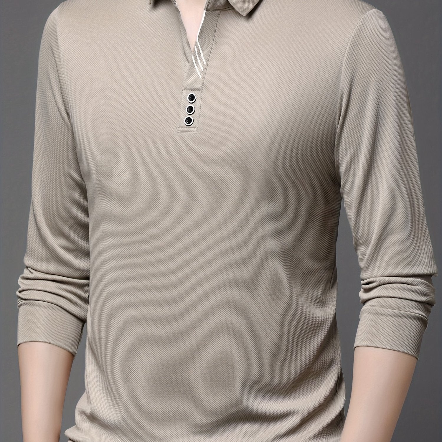Men's Long Sleeve Polo Shirt Casual Business Solid Color Stretch Knit Regular Fit