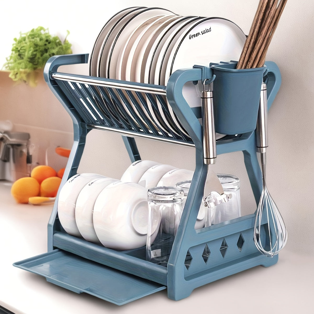 Plastic Kitchen Dish Rack Two Tiers Open Storage No Wood No Electricity