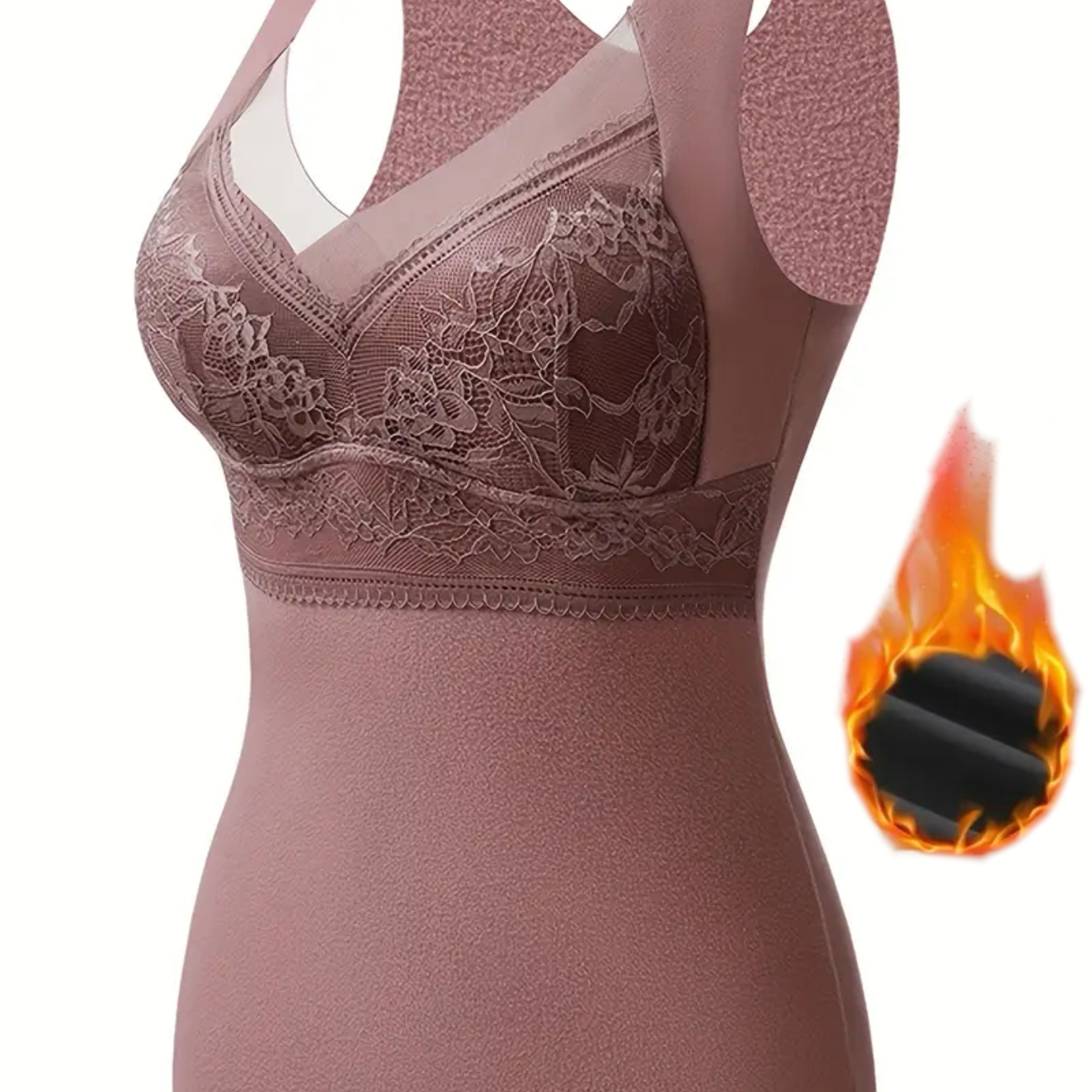 Women's Thermal Fleece-Lined Tank Top with Built-In Padded Bra Nylon Spandex