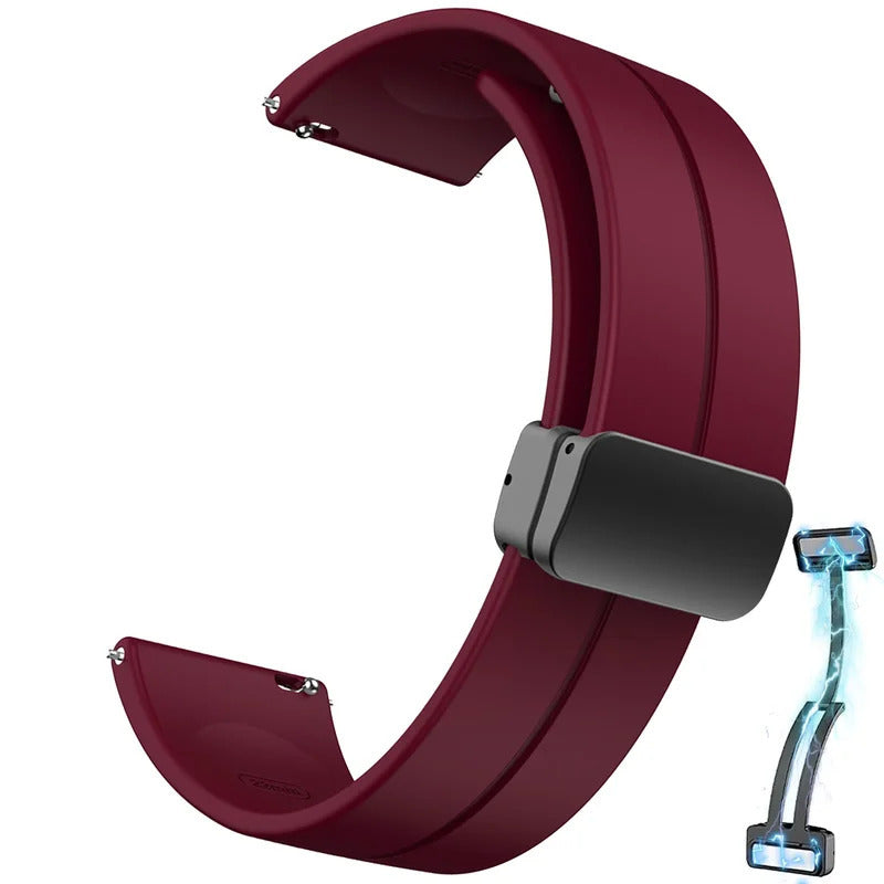 Black Silicone Sport Watch Band for 20-22mm Smartwatches with Magnetic Buckle