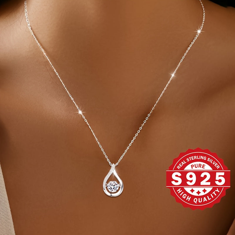 Women's Silver Water Drop Necklace with Zirconia and Main Stone for Gift and Daily Wear