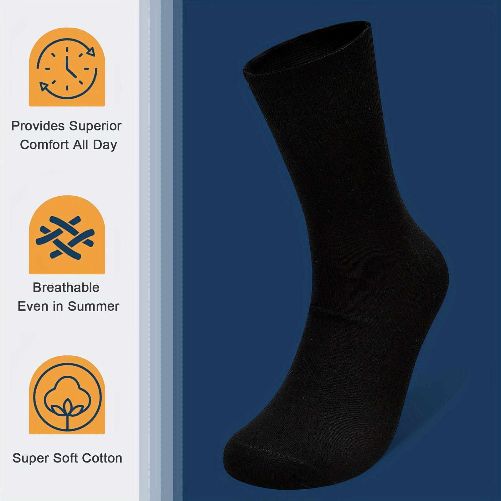 6-Pack Breathable Cotton Polyester Diabetic Socks Odor-Free Machine Washable