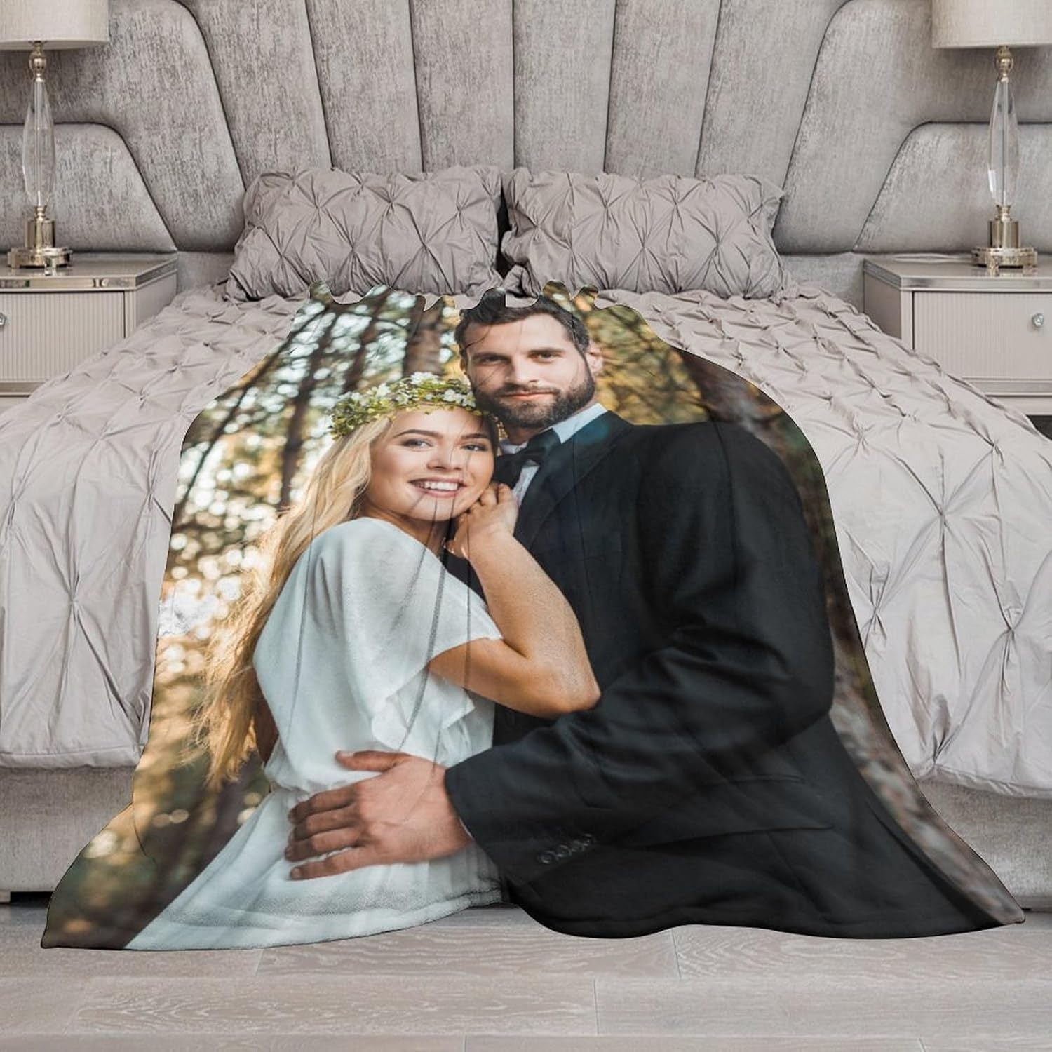 Personalized Photo Flannel Blanket Cozy Throw with Digital Print for Couples and Family