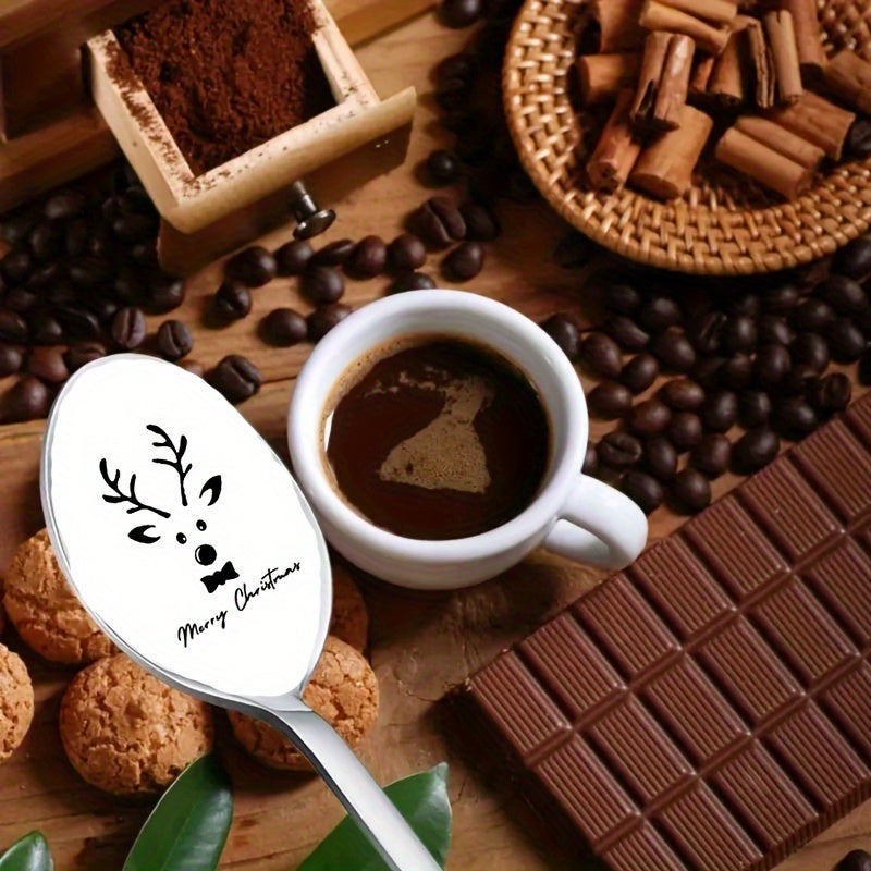 Stainless Steel Coffee Scoop with Reindeer Laser Engraving, Holiday Gift