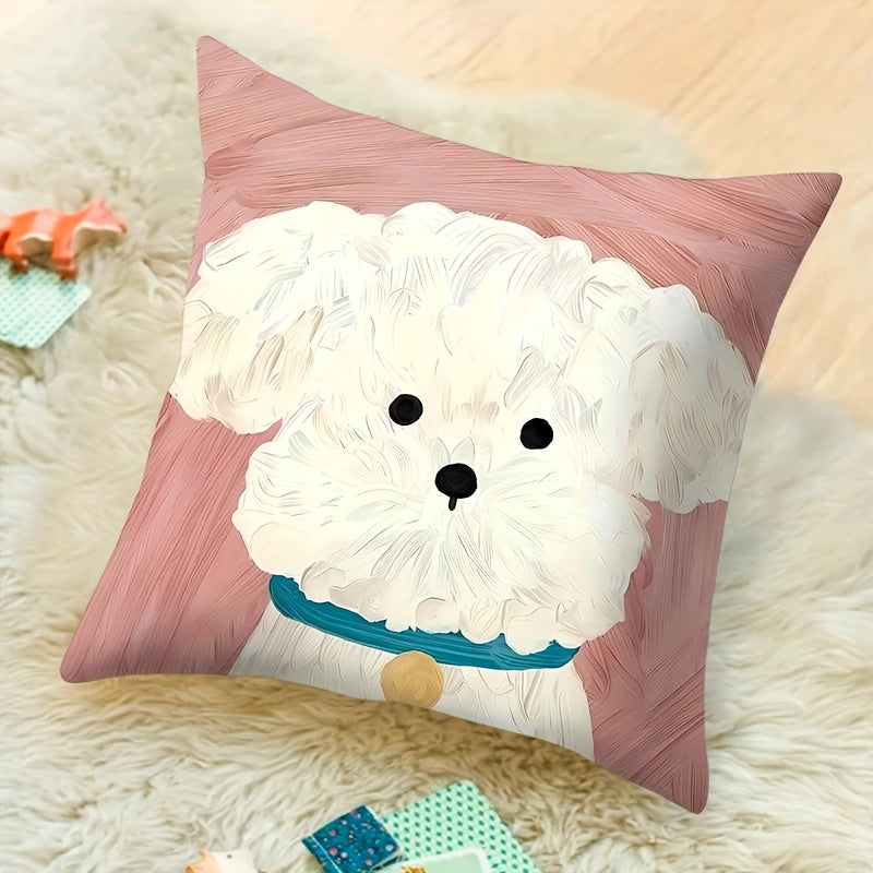 Double-Sided Puppy Print Throw Pillow Cover Polyester Zipper Washable for Living Room or Office