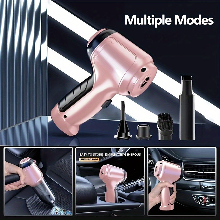 Aspiradora portátil para coche con succión de soplador, inflado, recargable por USB, compacta y ligera