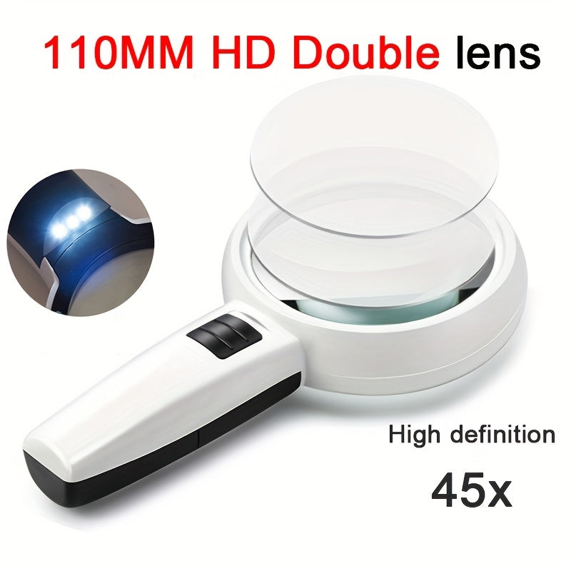 Handheld Magnifying Glass with 30X and 45X Lenses LED Light Pocket Size for Jewelry Reading
