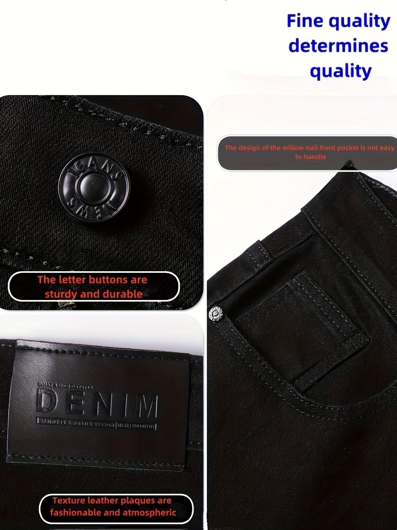 Men's Slim Fit Stretch Denim Jeans Black Solid Mid Waist Casual All-Season