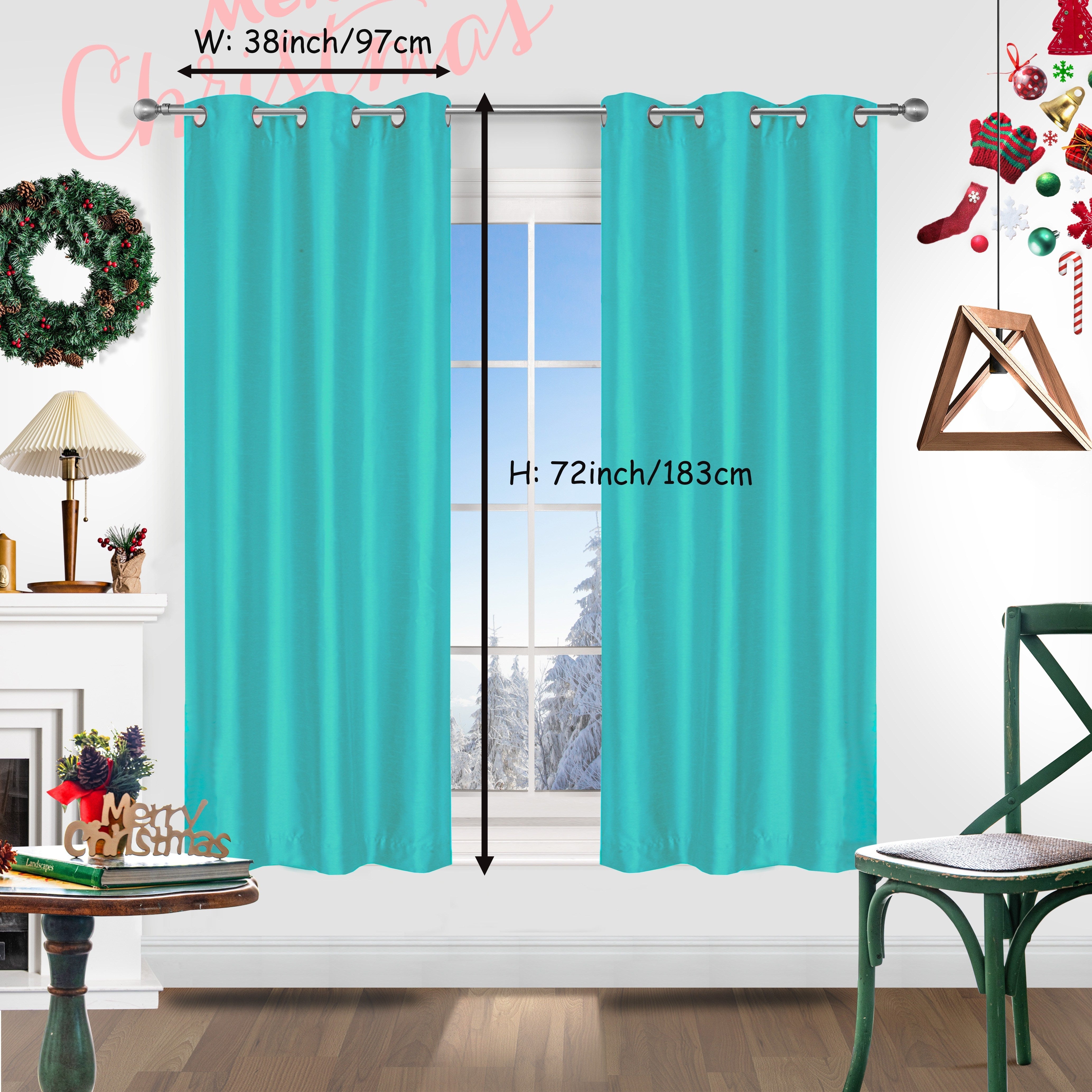 Red Christmas Curtains 2 Pieces Faux Silk Grommet Top for Living Room Bedroom Office