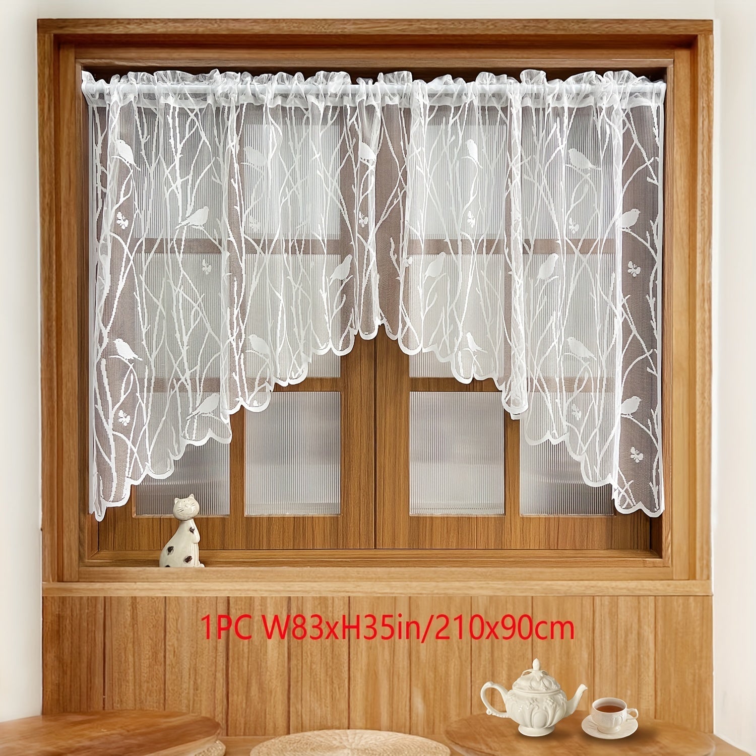 White And Black Lace Valance Curtains For Kitchen Or Dining Room Windows