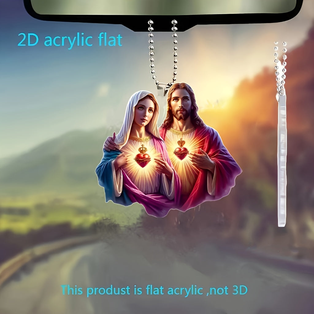 2D Acrylic Pendant Car Mirror Ornament Keychain with Light in Heart