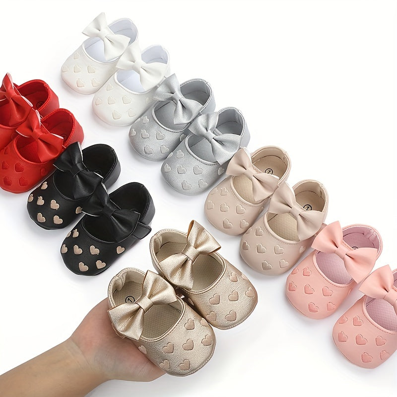 Baby Toddler Girls Shoes 0-1 Year All-Season Non-Slip Breathable PU with Bow