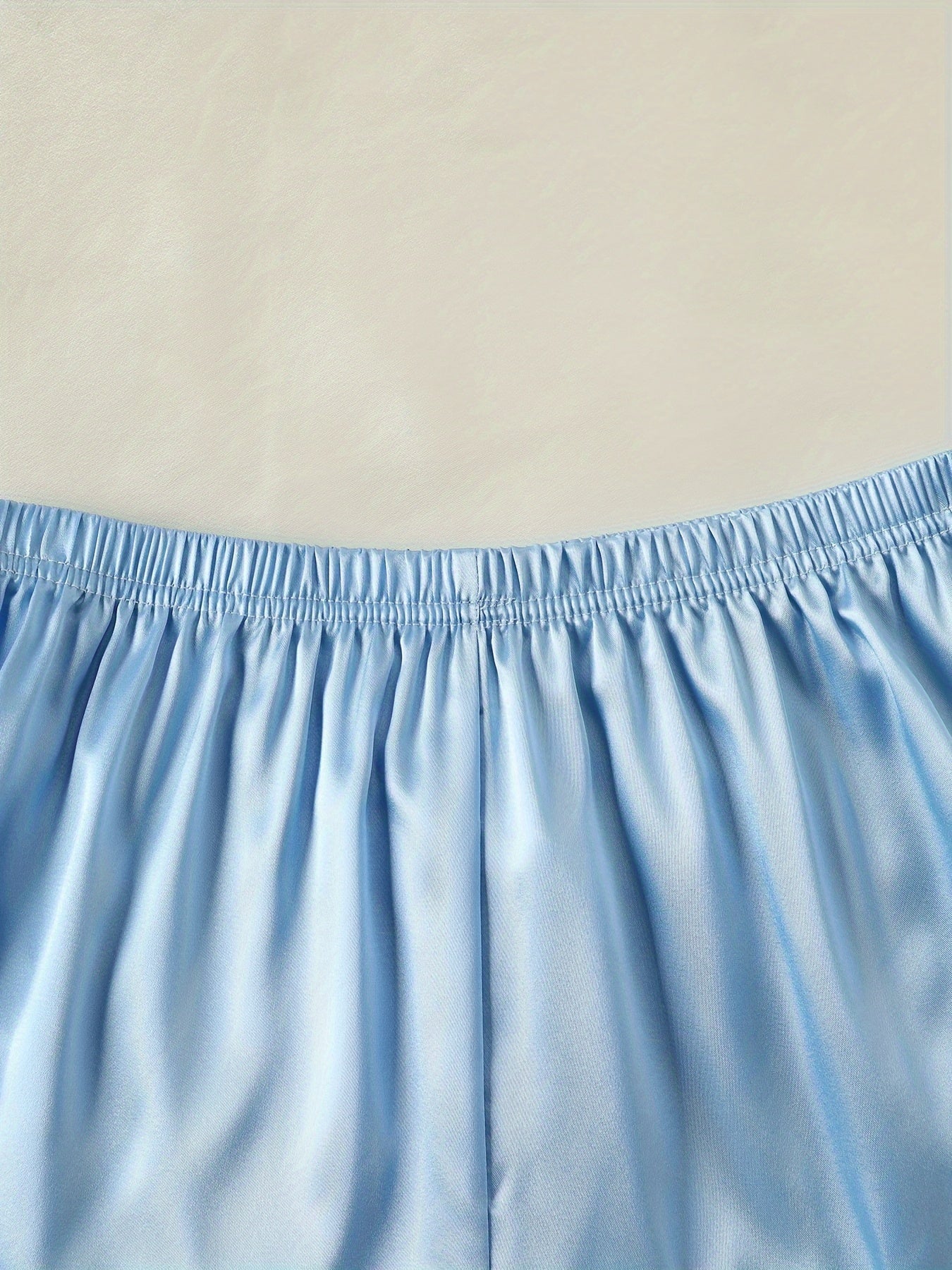 Women's Satin Lounge Set Short Sleeve Button-Up Top with Lapel Collar and Elastic Shorts