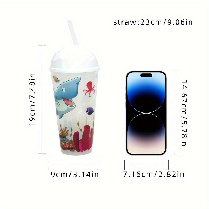 16.9oz Plastic Tumbler with Lid for Coffee and Juice, Ocean-Inspired, Outdoor and Office Use