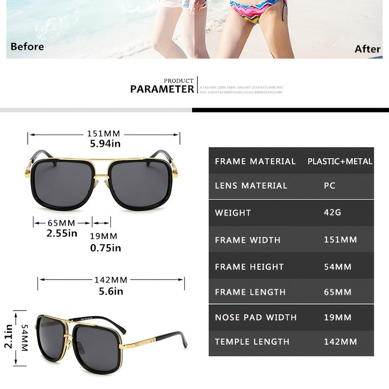 Oversized Square Frame Sunglasses for Men and Women UV Protection Travel and Outdoor Parties