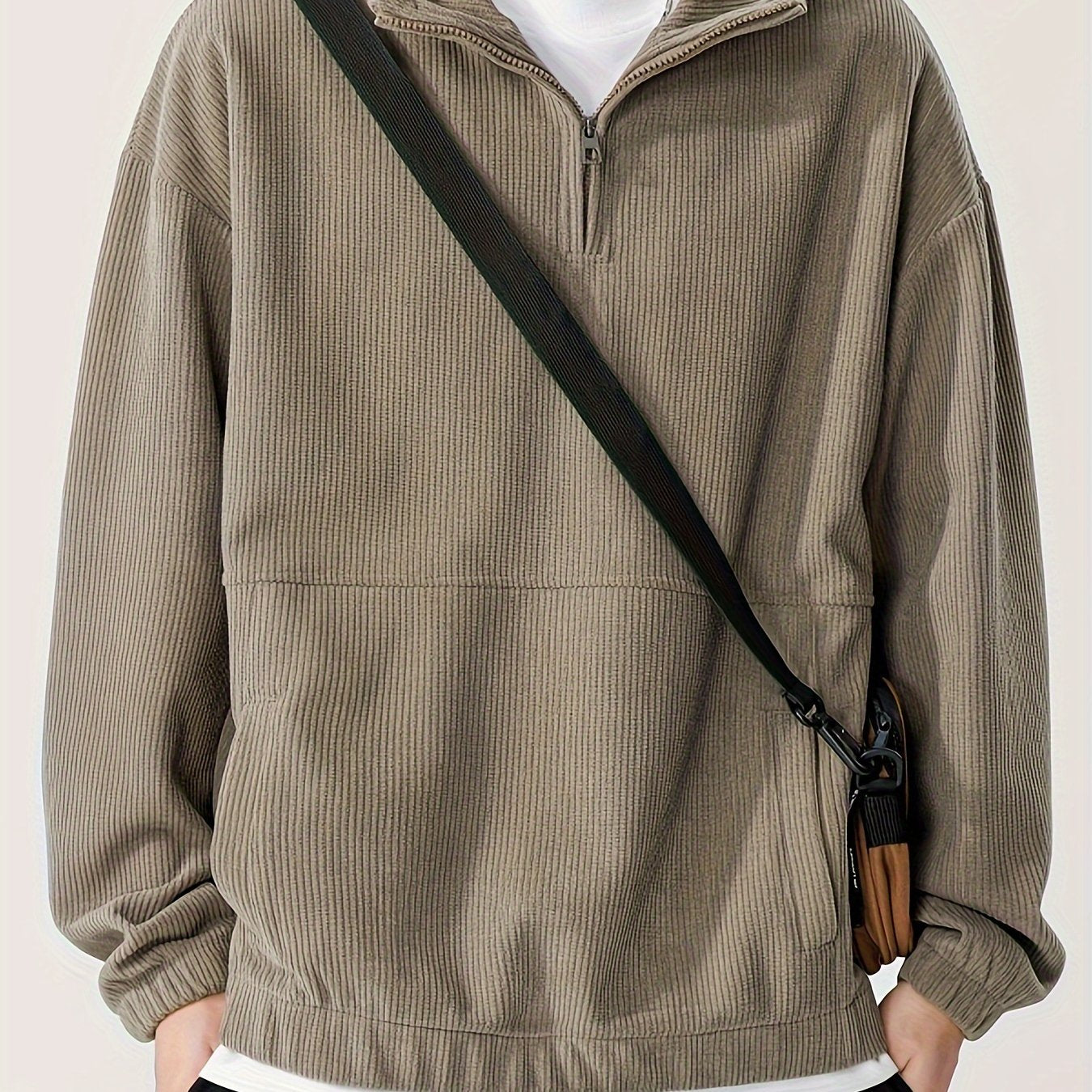 Men's Cozy Knit Zip-Up Hoodie with Drop Shoulder Sleeves for Casual Winter Wear