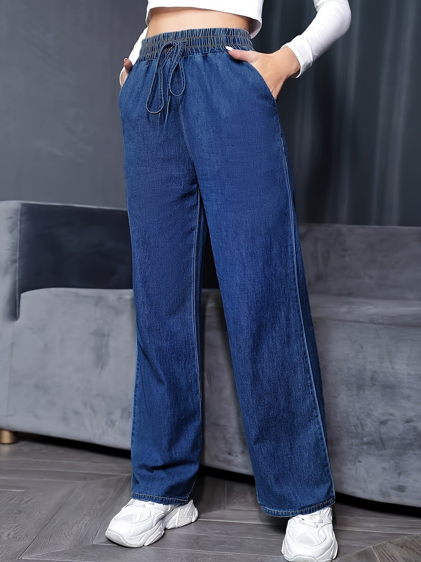Women's Plus Size Elastic Waist Loose Fit Denim Jeans Casual Style