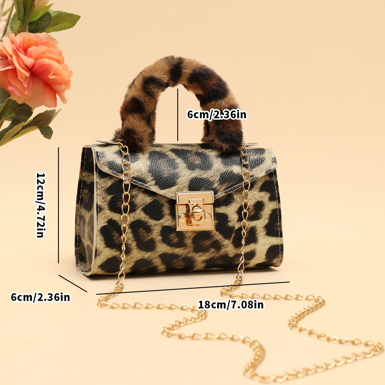 Furry Chain Crossbody Bag with Animal Print and Removable Strap for Daily Use