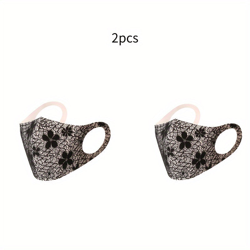 Lace Face Mask Set Floral Design Reusable Breathable for Outdoor Sun Protection