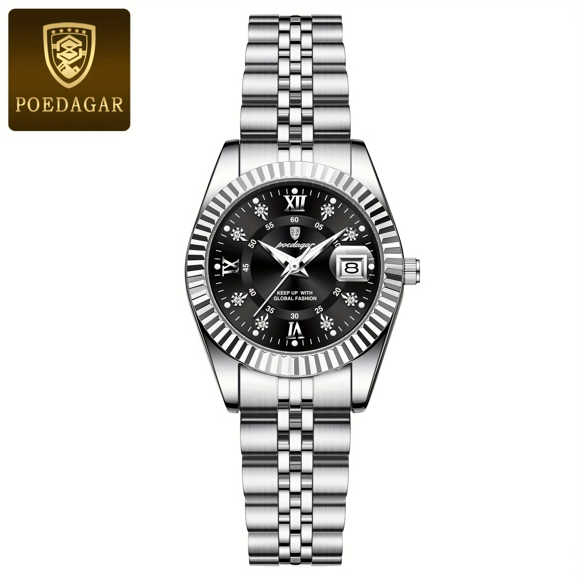 Women's Quartz Wrist Watch with Luminous Dial Stainless Steel Band Water Resistant Business Style