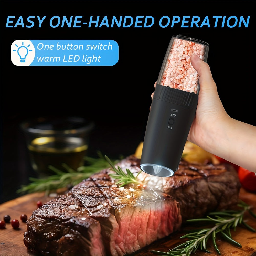 Electric Pepper Grinder with Gravity Sensing LED Light Adjustable Coarseness Rechargeable