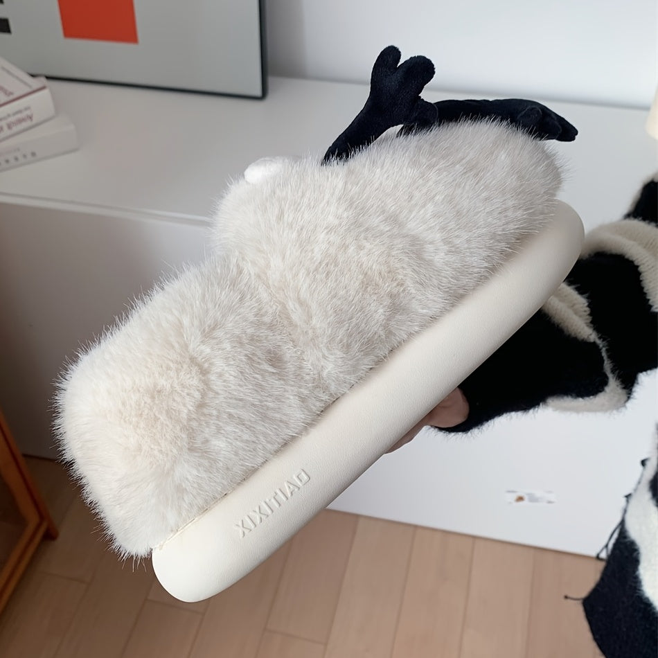 унисекс плюшевые мультяшные пушистые домашние тапочки на резинке, нескользящая мягкая подошва