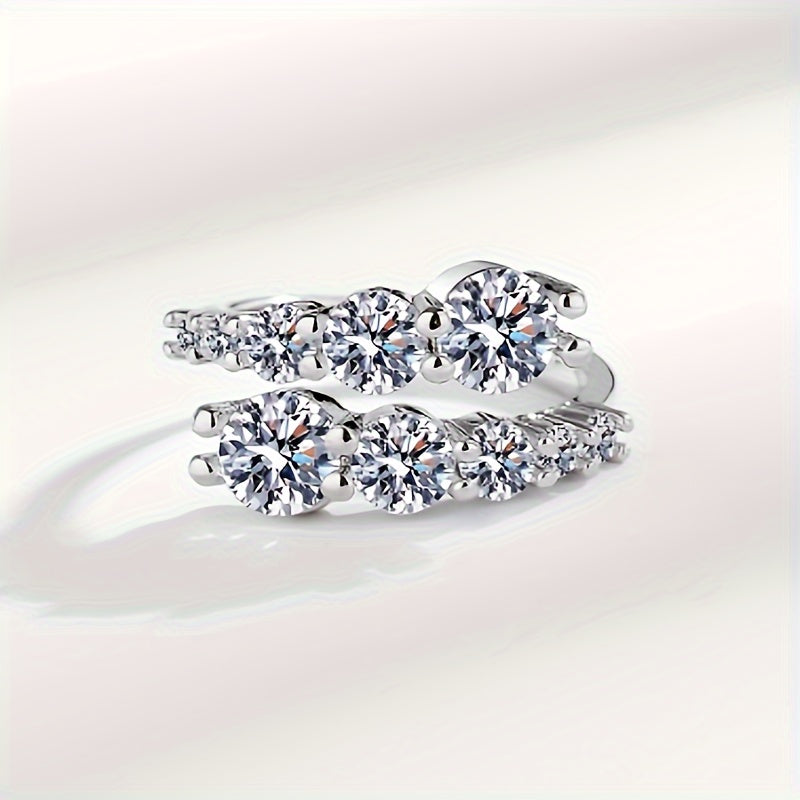 Серебряное кольцо-манжета с моиссанитом и витым дизайном для женщин и девочек